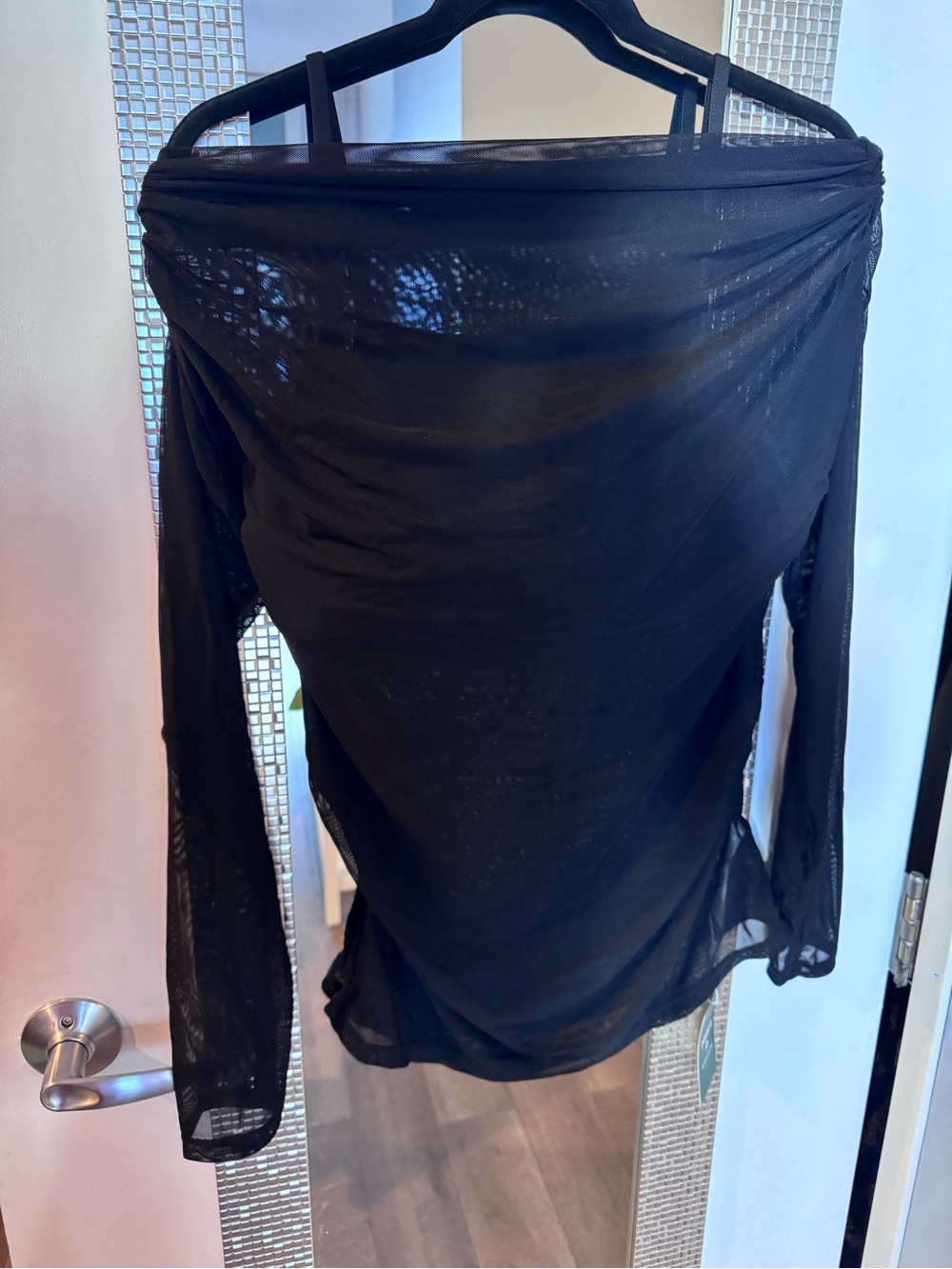 HALARA Black Off-Shoulder Sheer Mesh Long-Sleeve Top - Picture 7 of 7